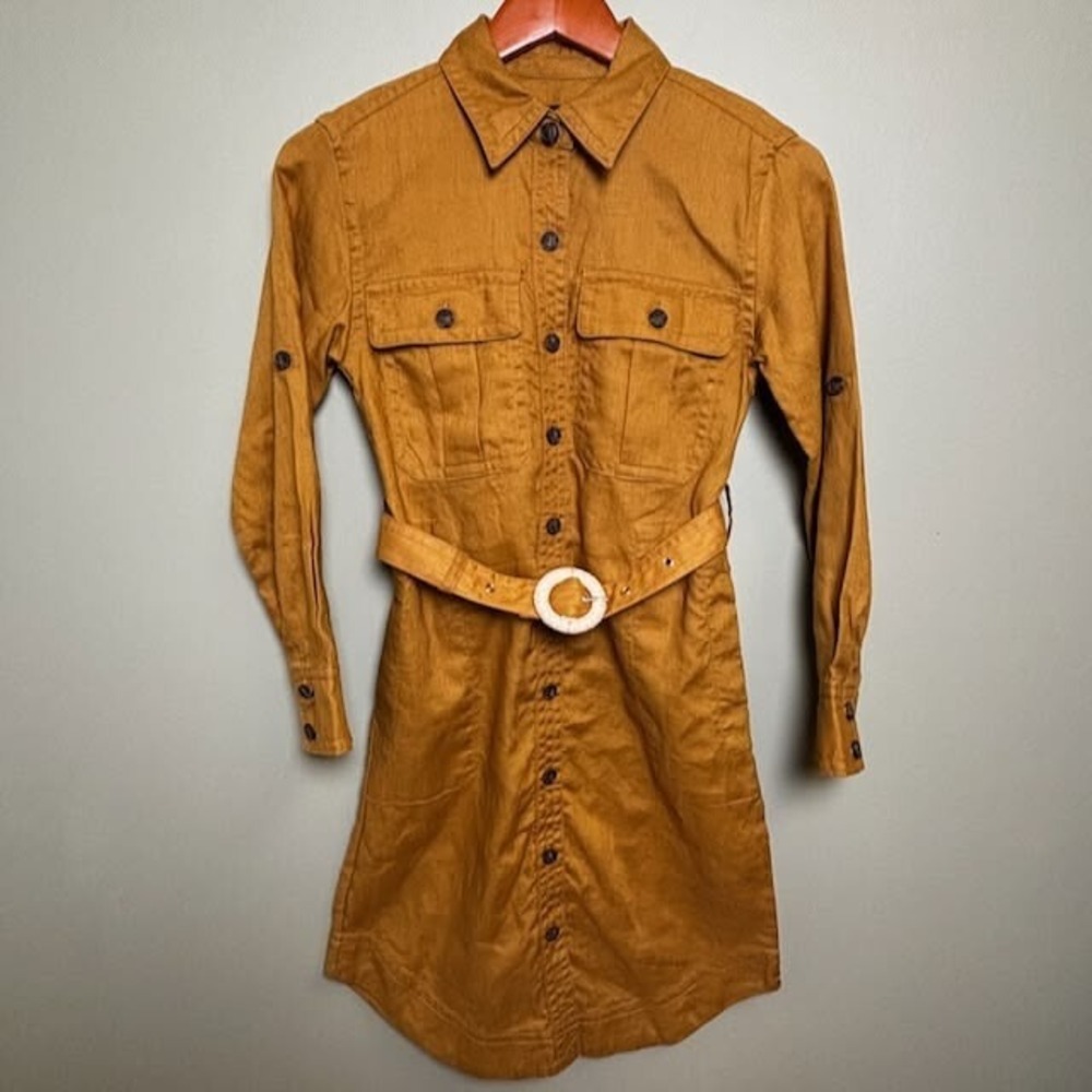 Banana Republic Womens Linen Shirt Dress Size XXS Safari Brown Preppy Minimalist